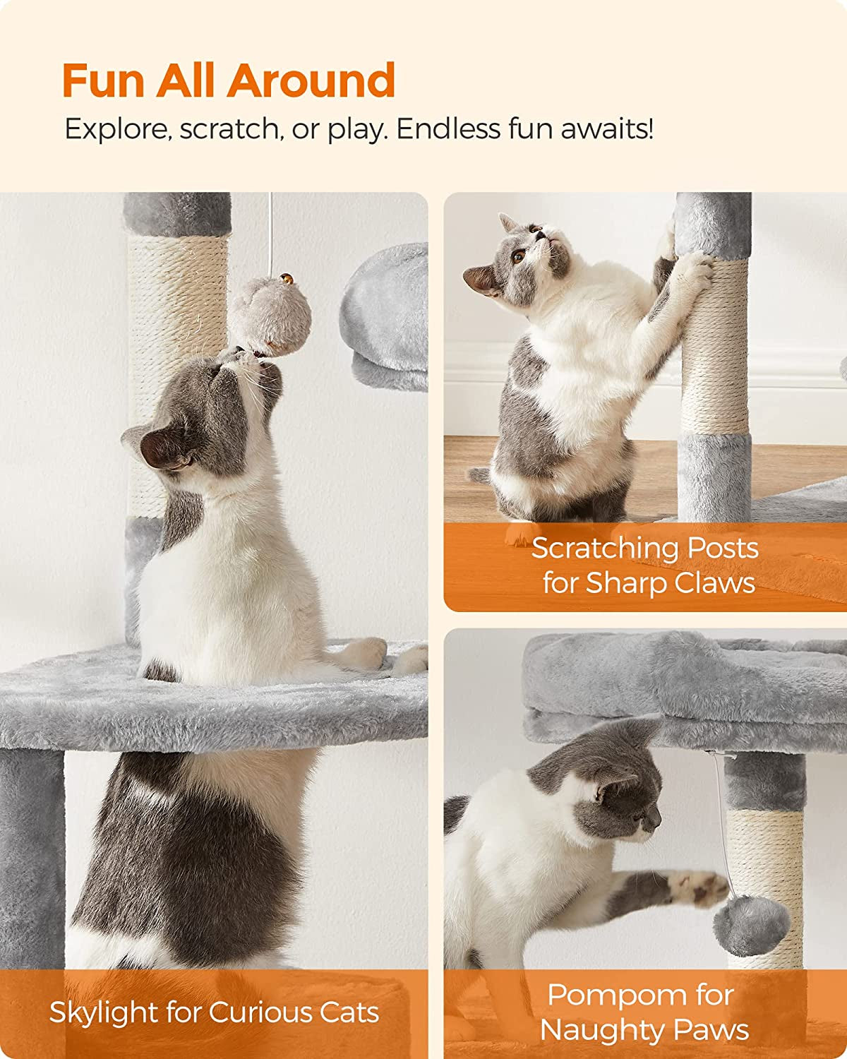 Cat Tree, Cat Tower 142 Cm, Cat Activity Centre