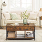 Rustic Brown Lift-Top Coffee Table with Hidden Storage and X-Shaped Bars