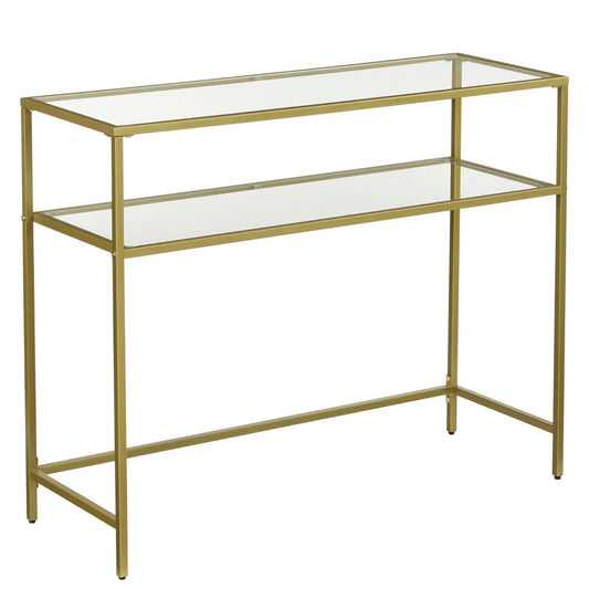 Console Table Tempered Glass Table Entryway Table Metal Frame 2Shelves 