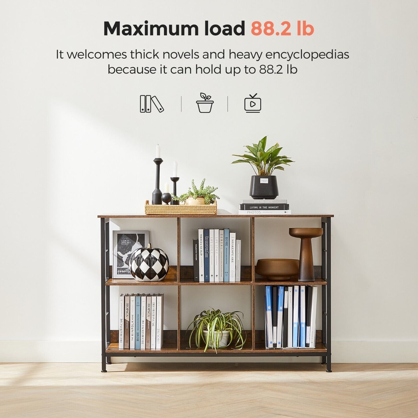 Industrial Style Bookshelf Bookcase Shelving Unit Console Table Rustic Brown Black