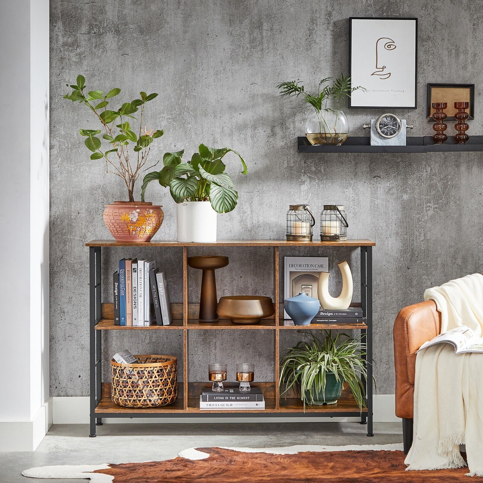 Industrial Style Bookshelf Bookcase Shelving Unit Console Table Rustic Brown Black