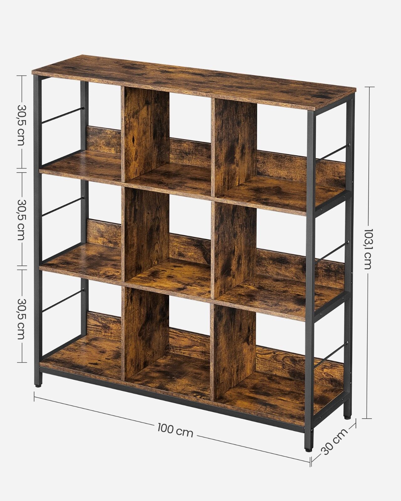 Bookshelf Bookcase Compartments Storage Shelving Rustic Brown Black LLS112B01