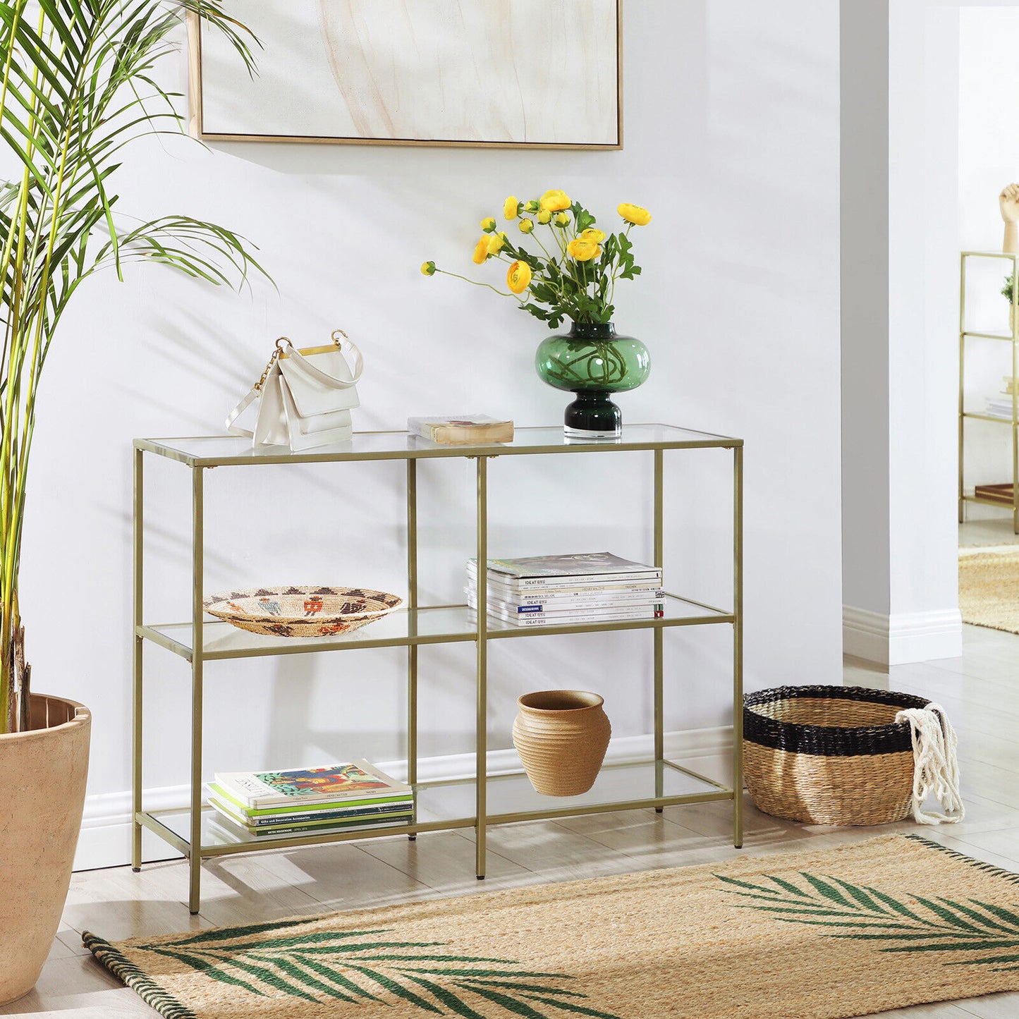 Gold Color 3-tier Glass Console Sofa Table