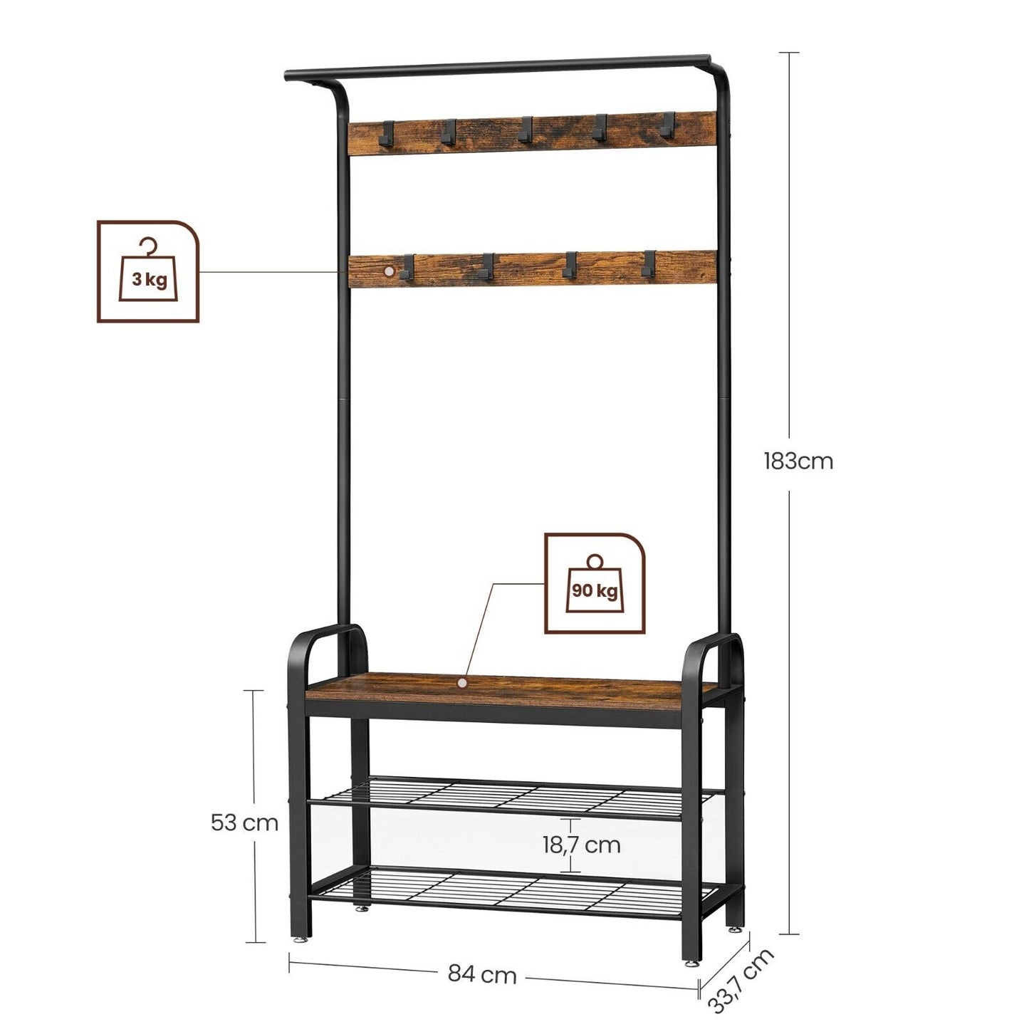 Industrial Style Coat Rack Stand Free Standing Hall Tree 