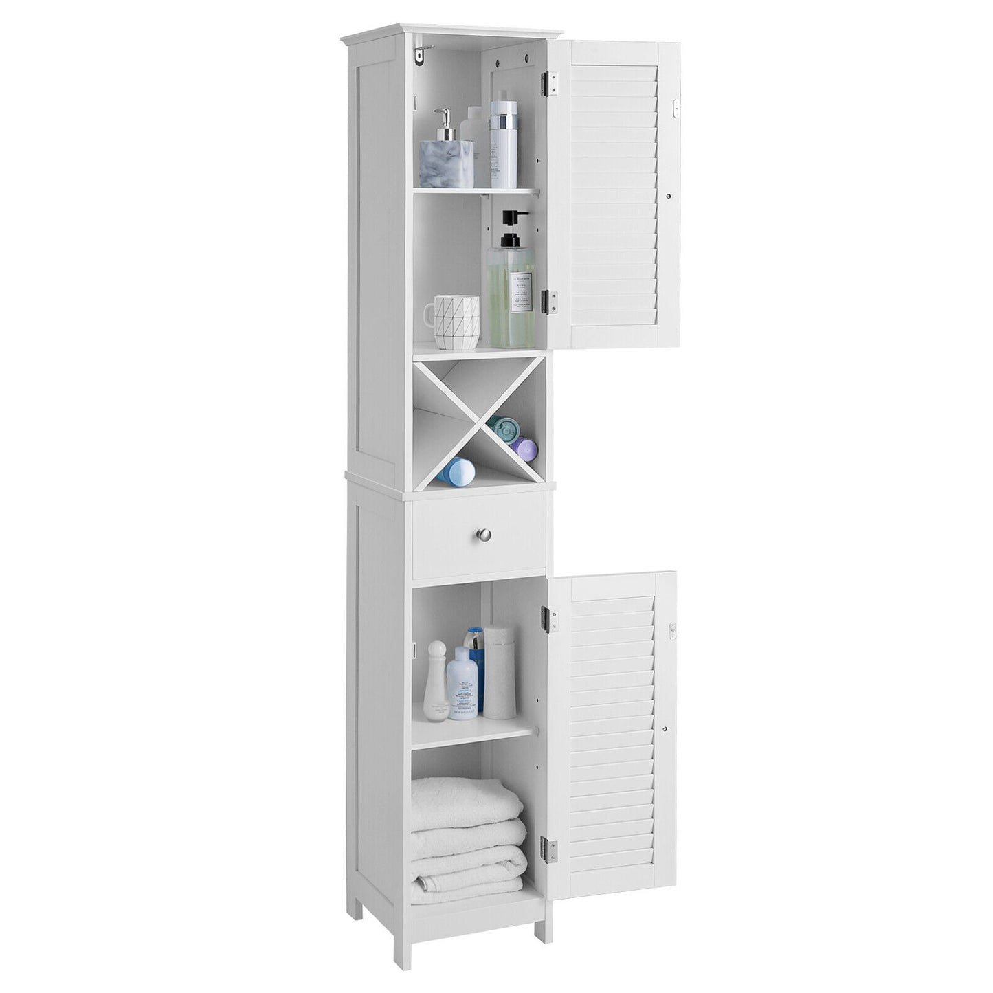 Bathroom Column Storage Cabinet Tall Cabinet with Louvered Doors