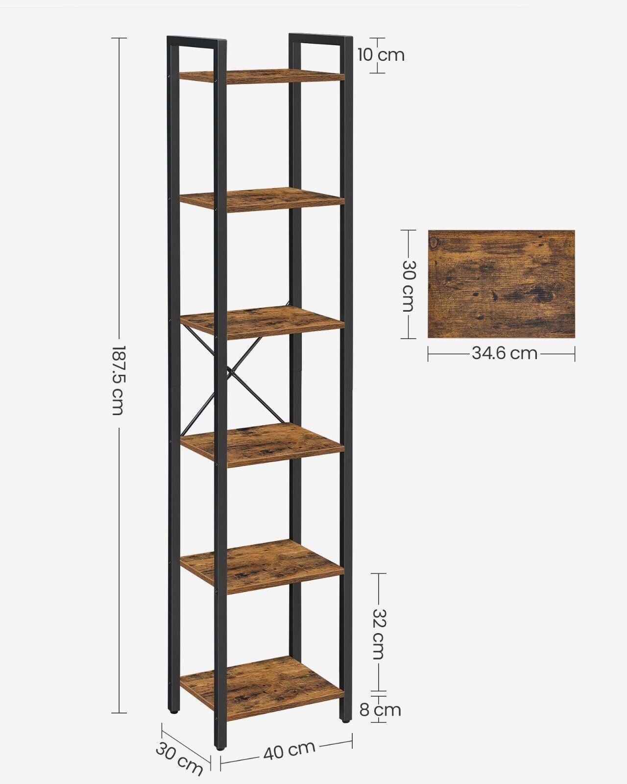 Industrial Style 6-Tier Bookshelf Bookcase Shelving Unit Industrial Rustic Brown Black