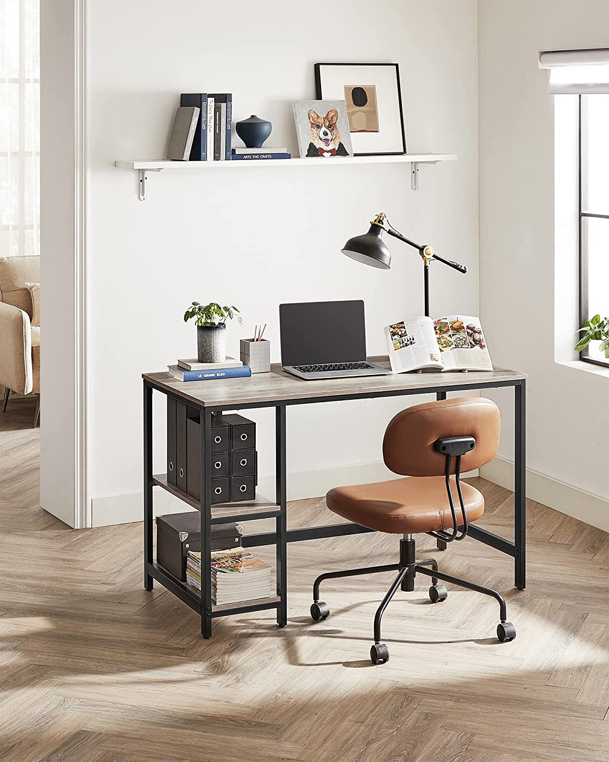 Greige Computer Desk with 2 Shelves