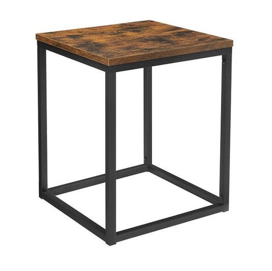 Industrial Style Rustic Brown Side Table with Metal Frame