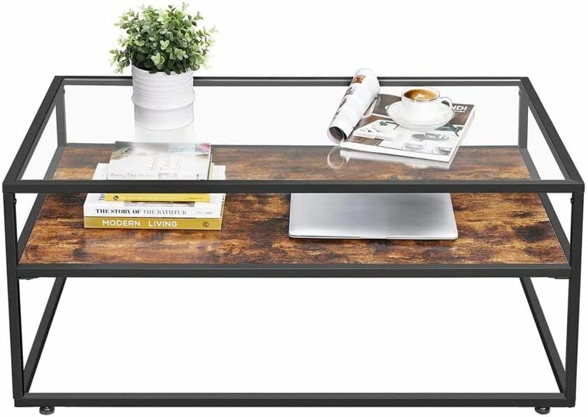 Industrial Coffee Table Cocktail Table Vintage Glass Storage Shelf