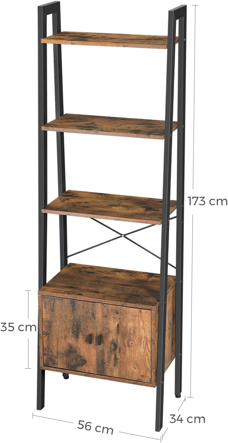 Ladder Shelf Bookshelf Rack Stand with Cupboard 4 Shelves Storage Display