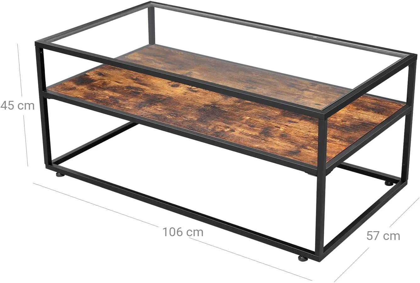 Industrial Coffee Table Cocktail Table Vintage Glass Storage Shelf