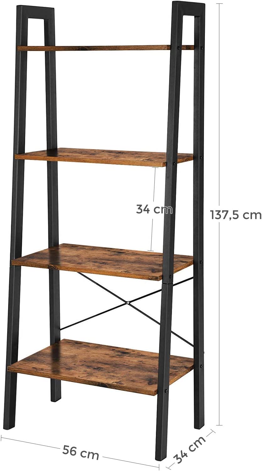 4-Tier Storage Shelves Ladder Bookshelf Industrial Unit Living Room