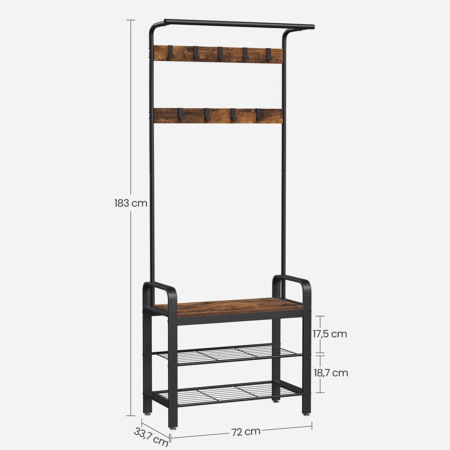 Industrial Coat Rack with Bench for Entryway