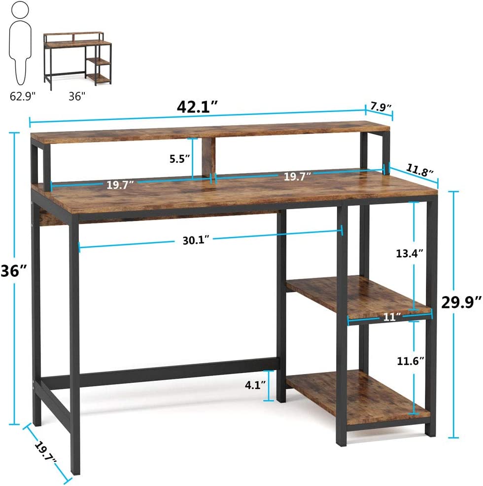 Industrial Style Computer Desk With Monitor Stand And Steel Frame Home Office