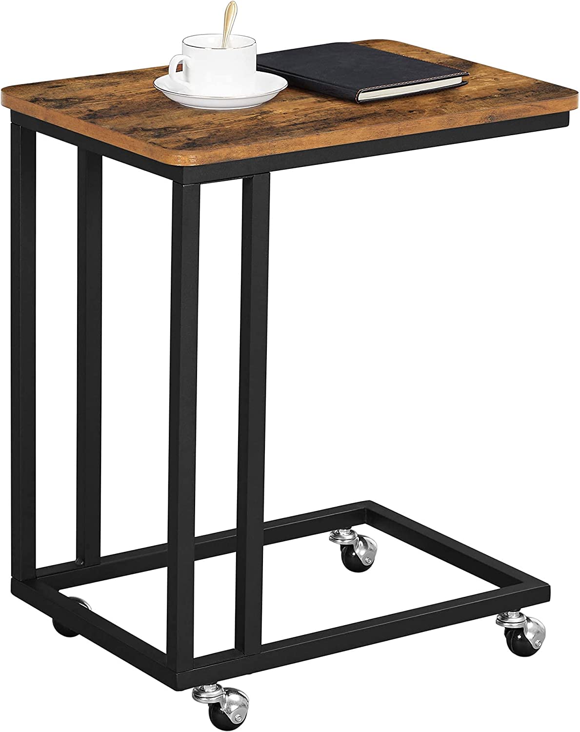 Industrial End Table Sofa Table Side Table Laptop Table with Roller