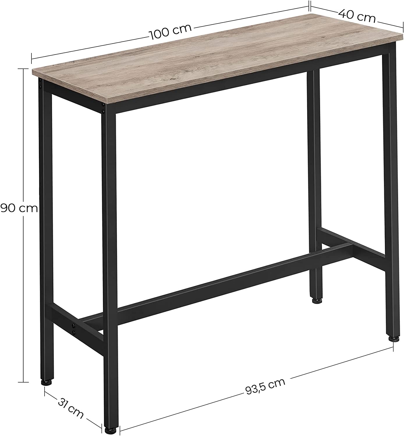 Narrow bar outlet height table