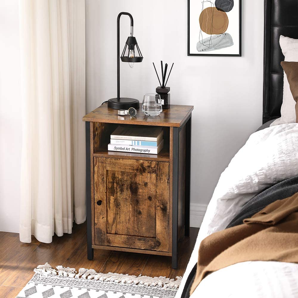 Nightstand Side Table End Table with Storage Metal Frame