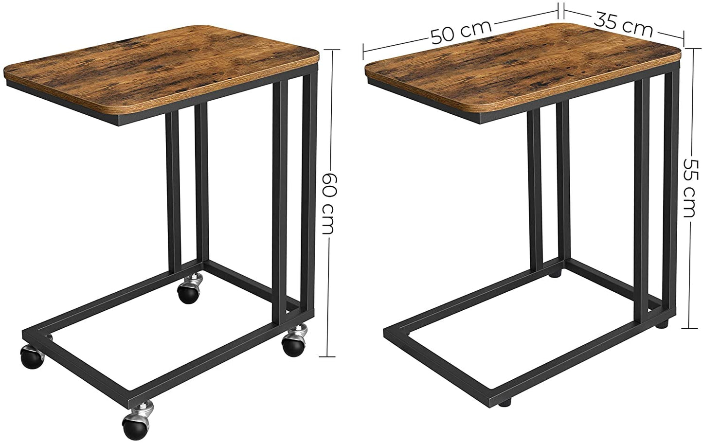 Industrial End Table Sofa Table Side Table Laptop Table with Roller