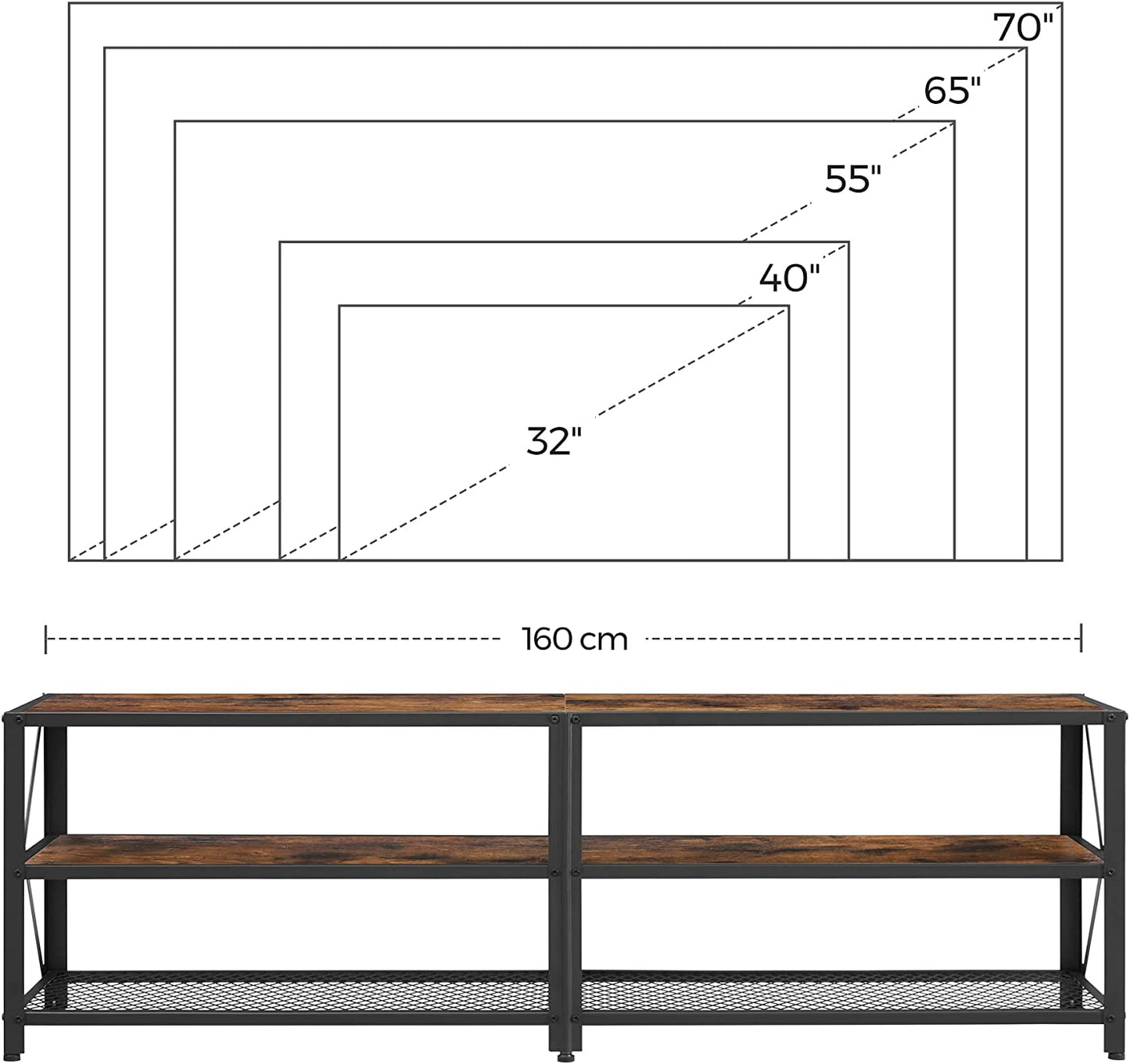 TV Stand TV Table for TV up to 70 Inches, with Shelves Steel Frame