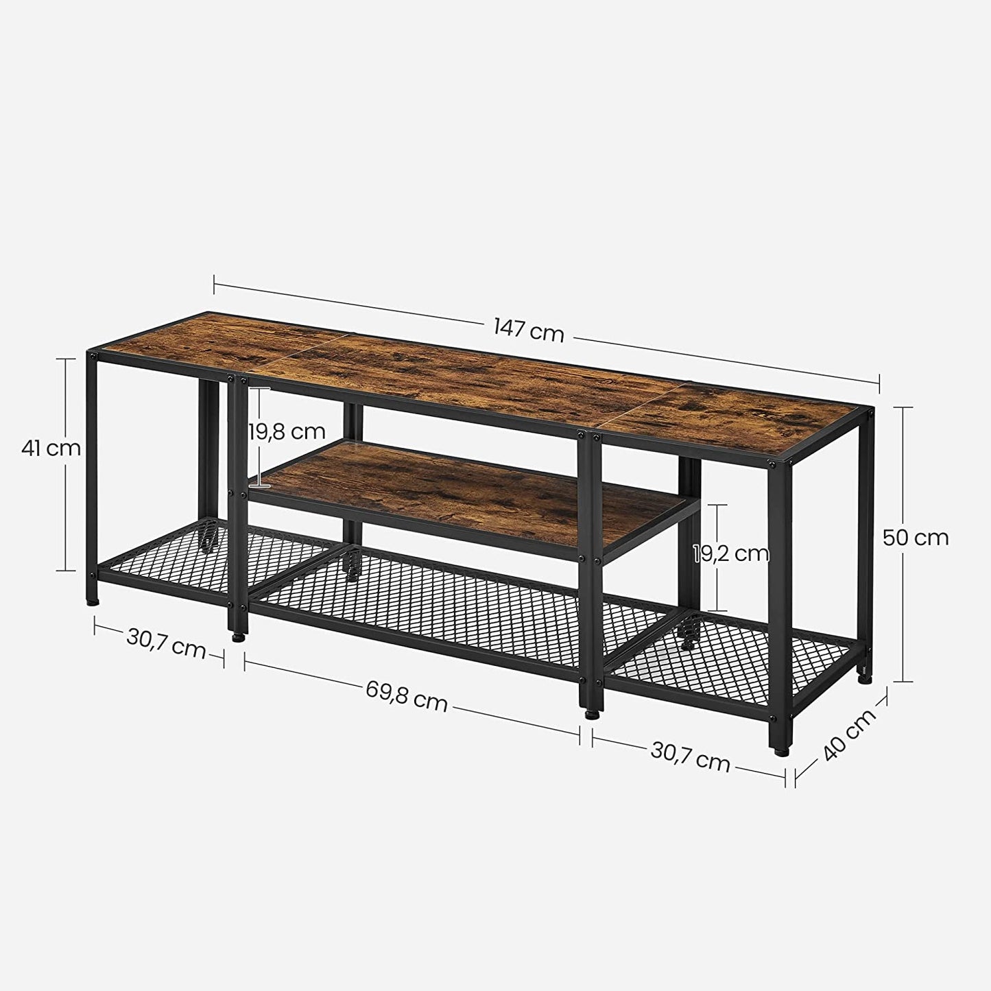 3-Tier TV Stand TV Unit with Open Storage Shelves