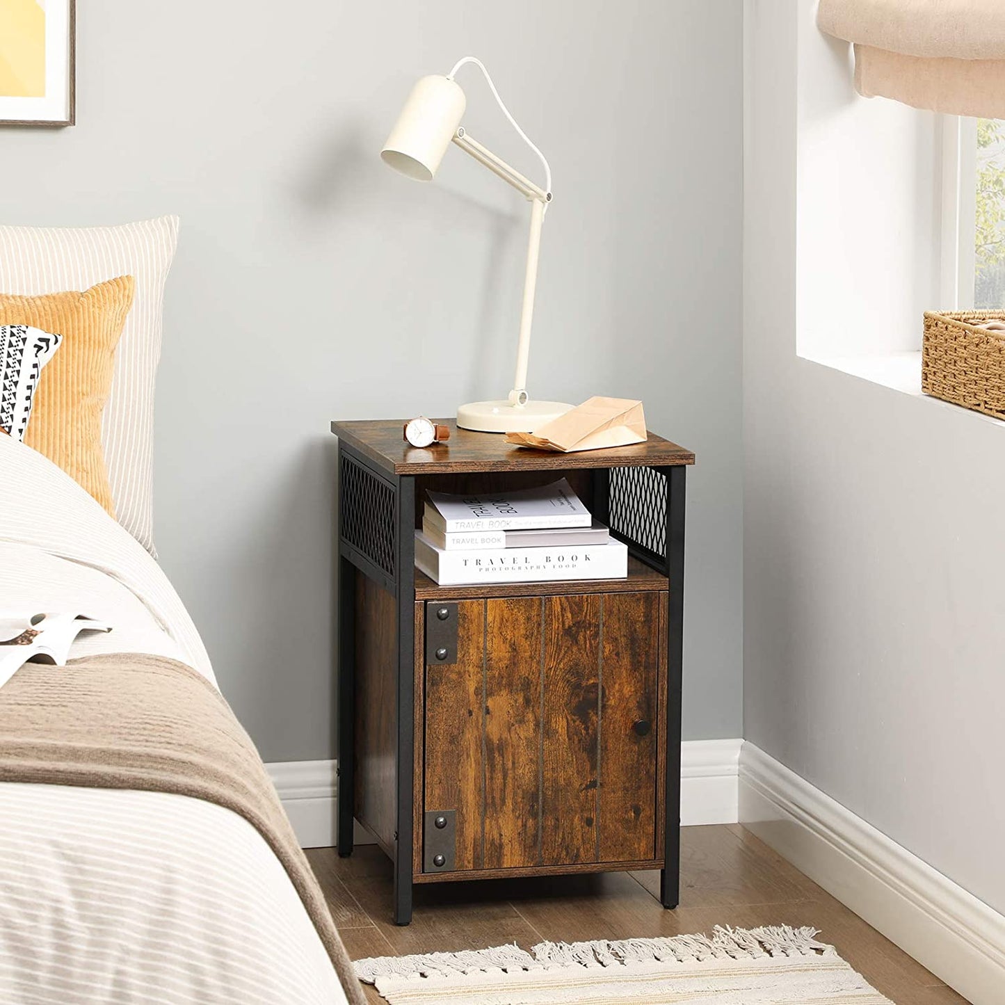 Side Table with Open Shelf and Storage Cabinet