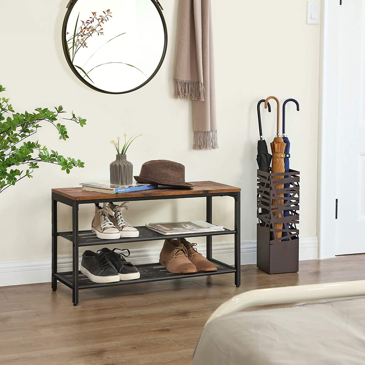 Shoe Bench with Seat, Shoe Rack with 2 Shelves, Shoe Storage Organiser