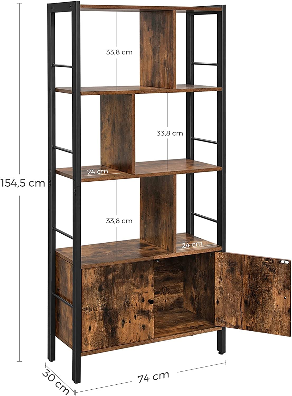 Retro Bookcase 4-Tier Shelving Unit Display Plant Stand Metal Frame