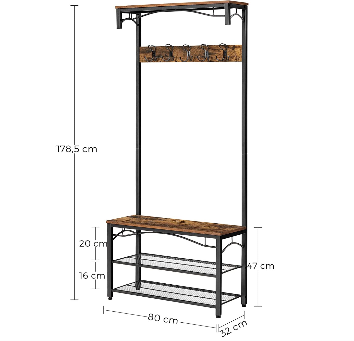 Hall Tree Hat and Coat Stand Hallway Shoe Rack Bench with Shelves Hooks