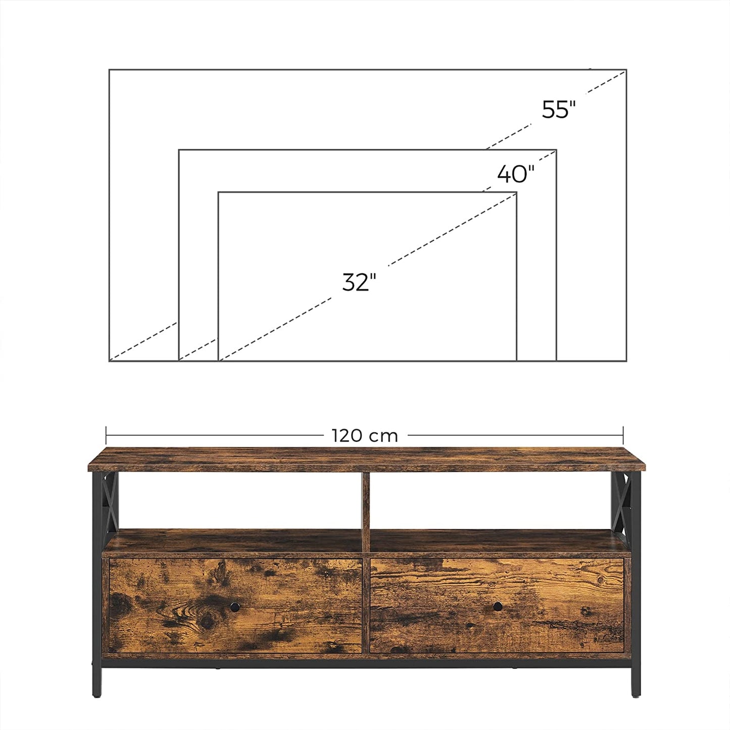 Industrial Style TV Stand with 2 Drawers