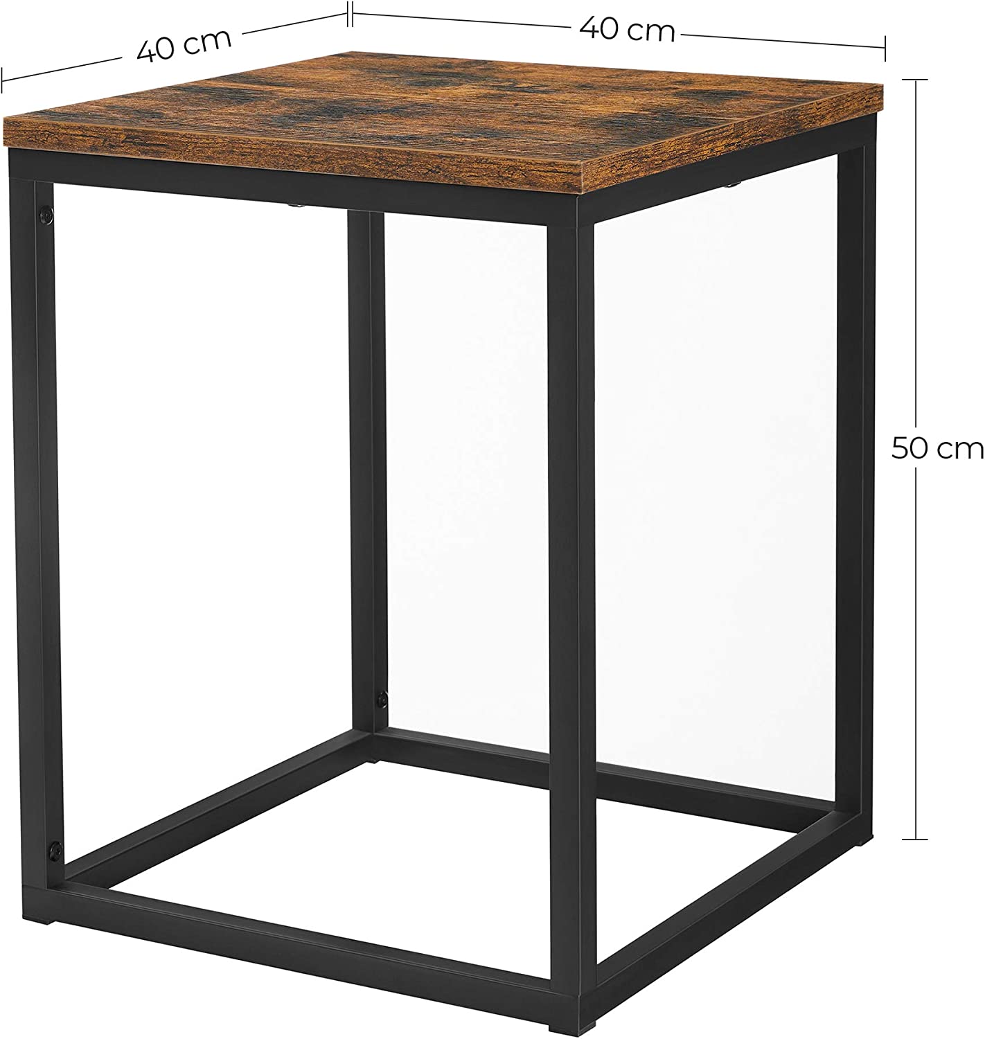 Industrial Style Rustic Brown Side Table with Metal Frame