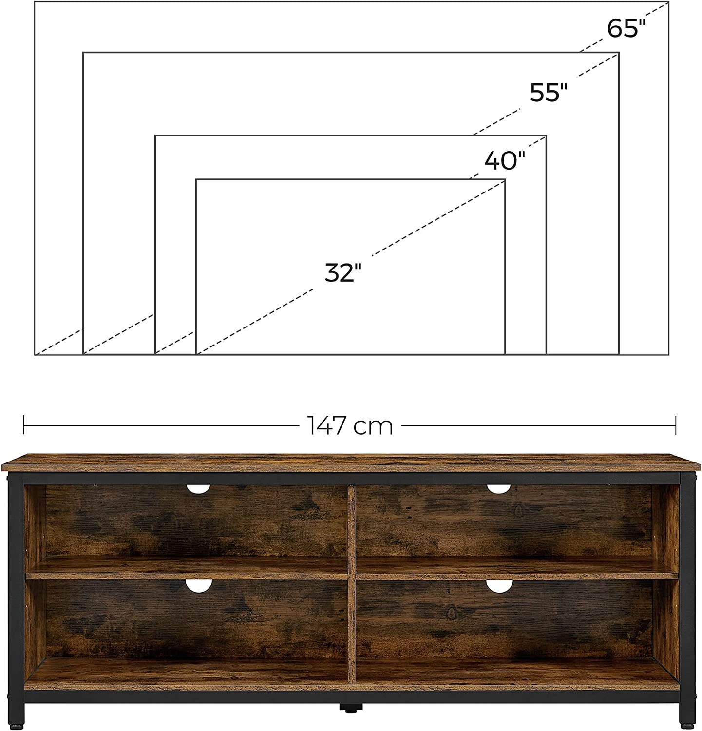 Industrial Style TV Stand 4Cubby TV Cabinet TV Table Unit with Shelves