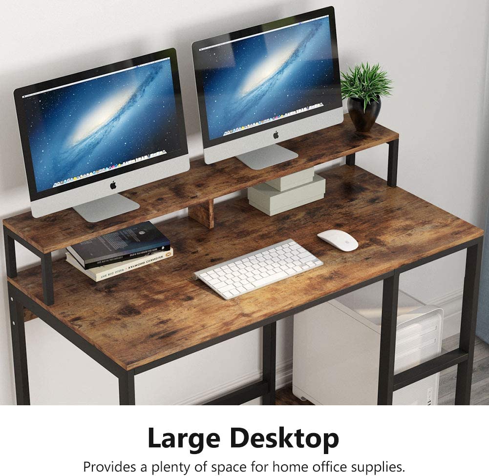 Industrial Style Computer Desk With Monitor Stand And Steel Frame Home Office