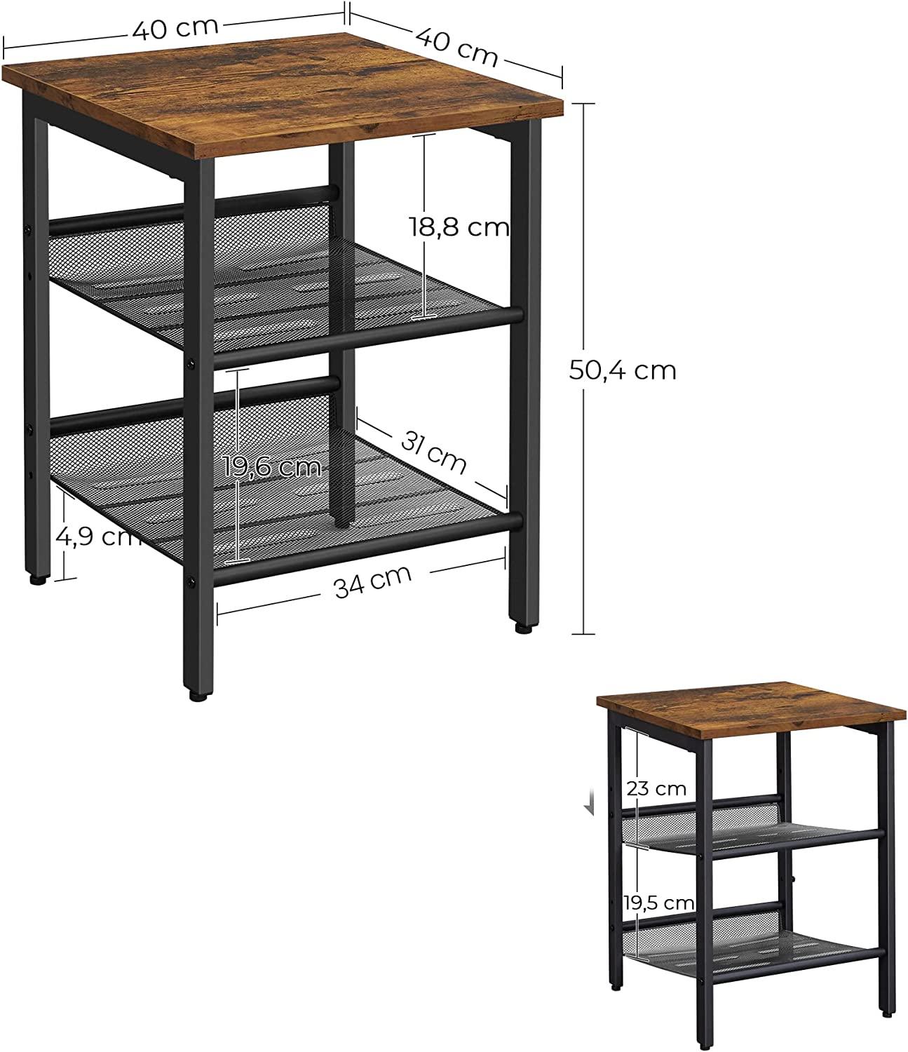 Retro Side Table Set Nightstand Set of 2 Bedside Tables with Shelves