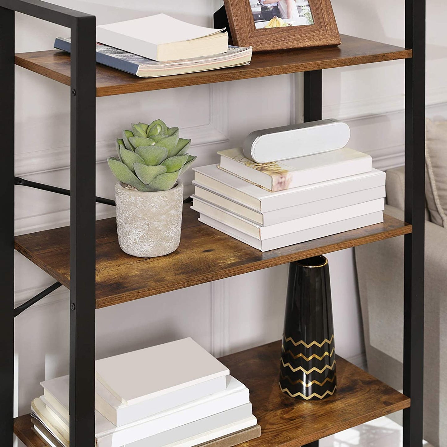 Industrial Style 4-Tier Bookshelf, Storage Rack with Steel Frame