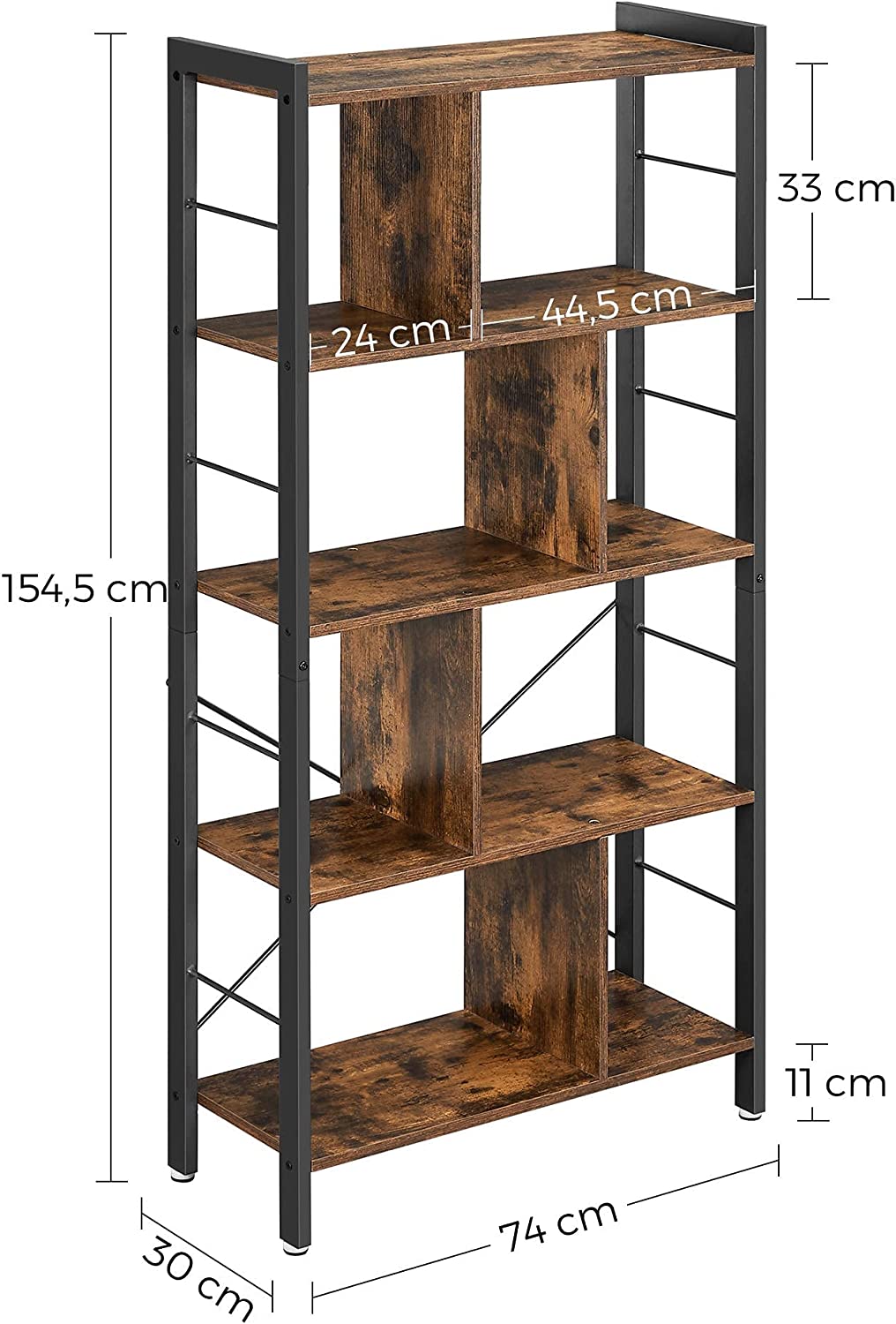 Industrial Style 4 Tier Industrial Bookshelf