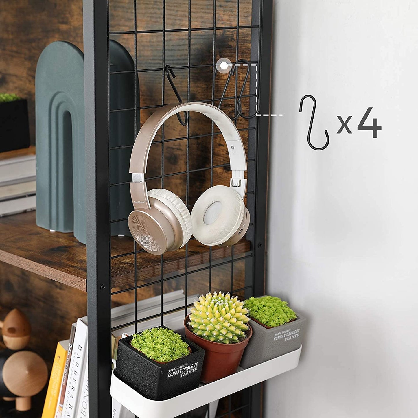 Industrial Style S-Shaped Hooks Bookcase