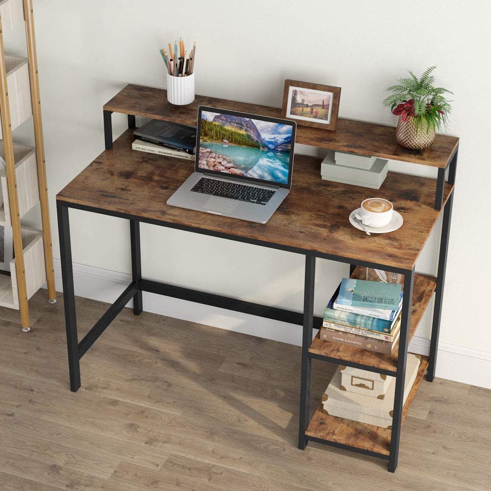 Industrial Style Computer Desk With Monitor Stand And Steel Frame Home Office