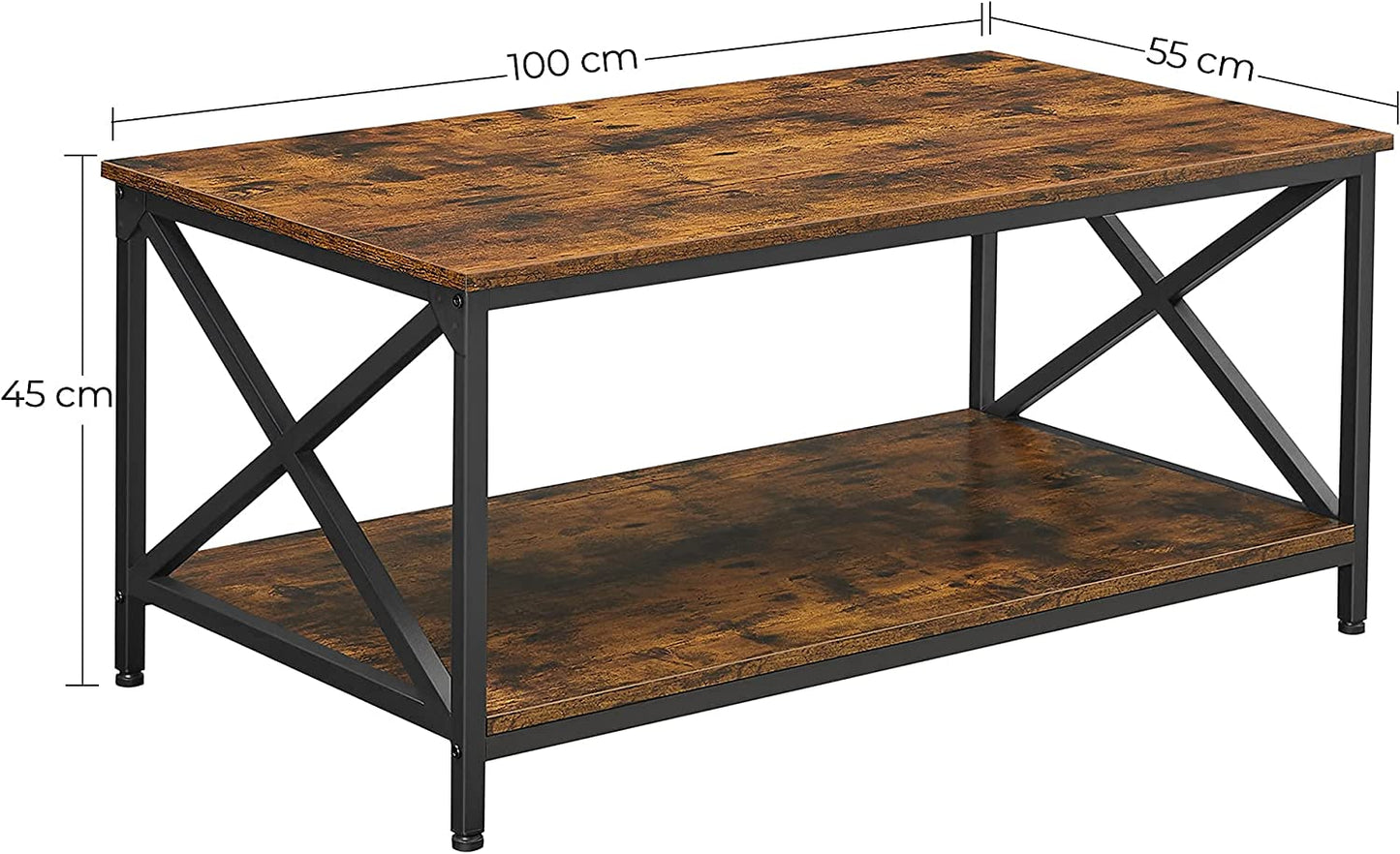 Cocktail Table Coffee Table with X-Shape Steel Frame and Storage Shelf