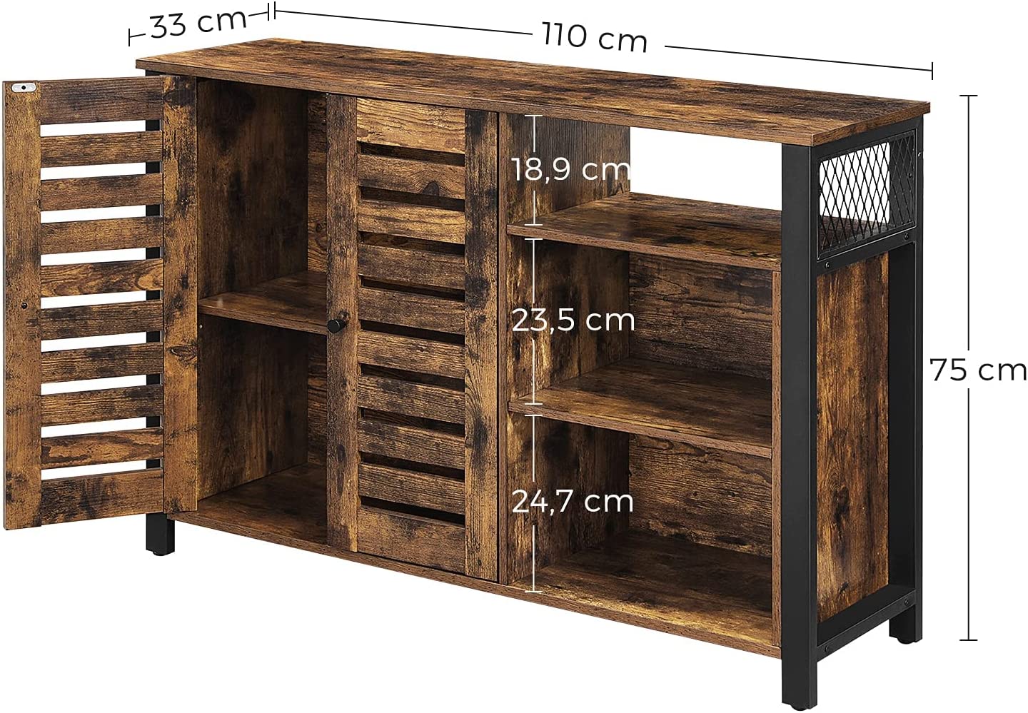 2 Doors Industrial Rustic Brown Sideboard Cabinet