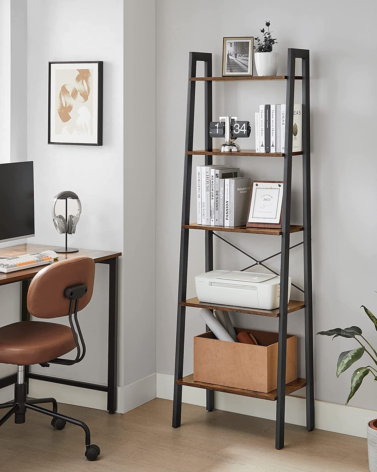 5-Tier Bookcase Book Shelf Storage Ladder Stand Shelf Display Wall Unit