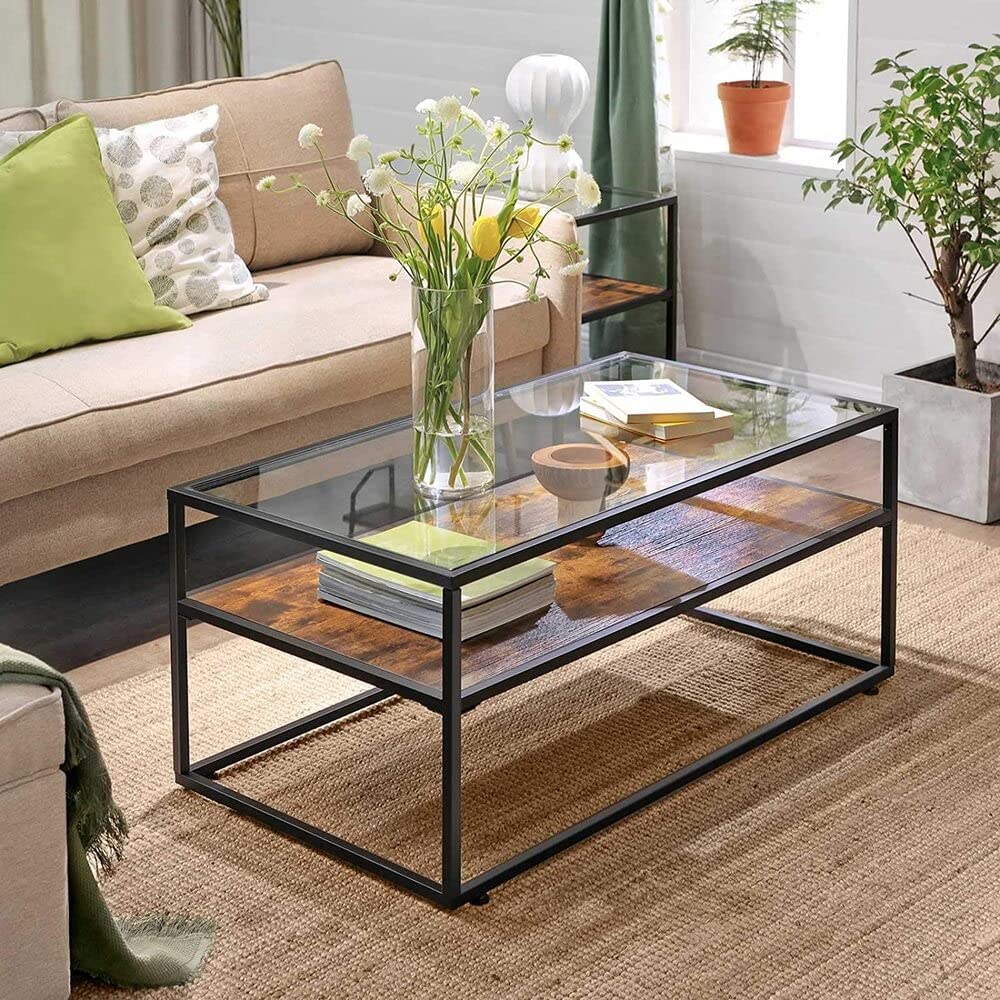 Industrial Coffee Table Cocktail Table Vintage Glass Storage Shelf