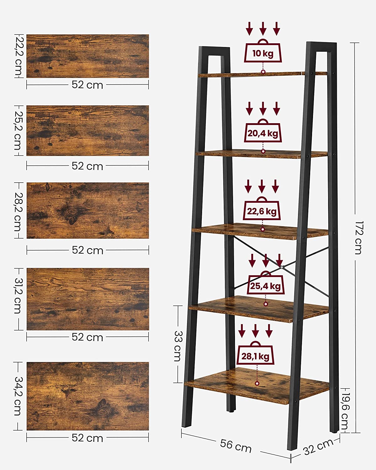 5-Tier Bookcase Book Shelf Storage Ladder Stand Shelf Display Wall Unit