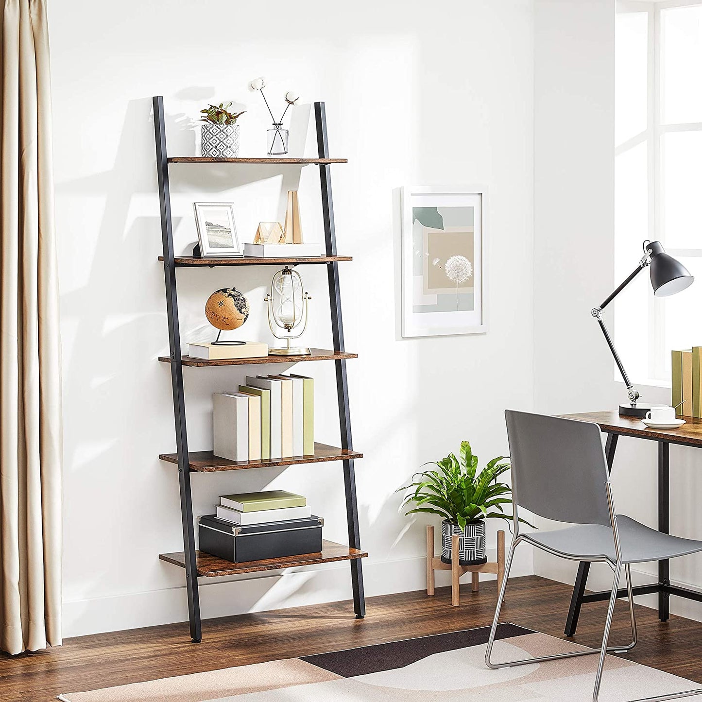 5 Tier Bookcase Ladder Shelf Unit Wall Rack Shelf Storage Shelving Bookshelf