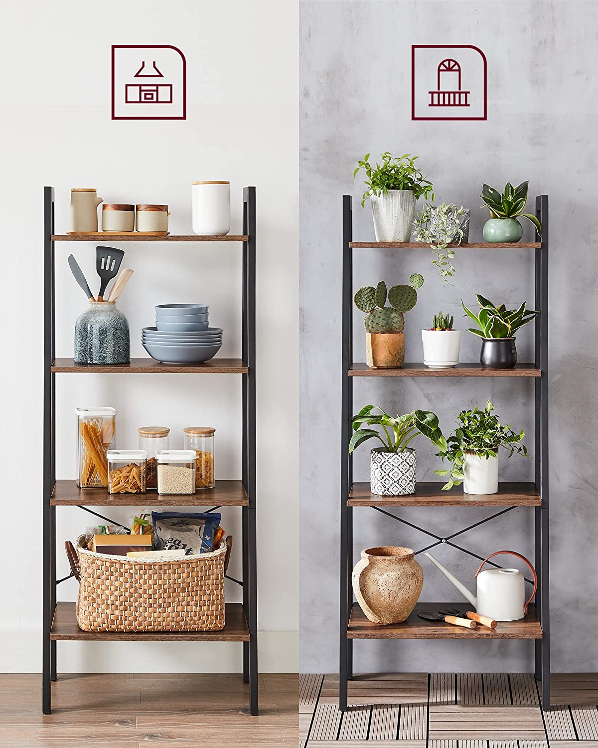 Industrial Style 4 Tier Bookshelf Hazelnut Brown Storage Rack Ladder shelf