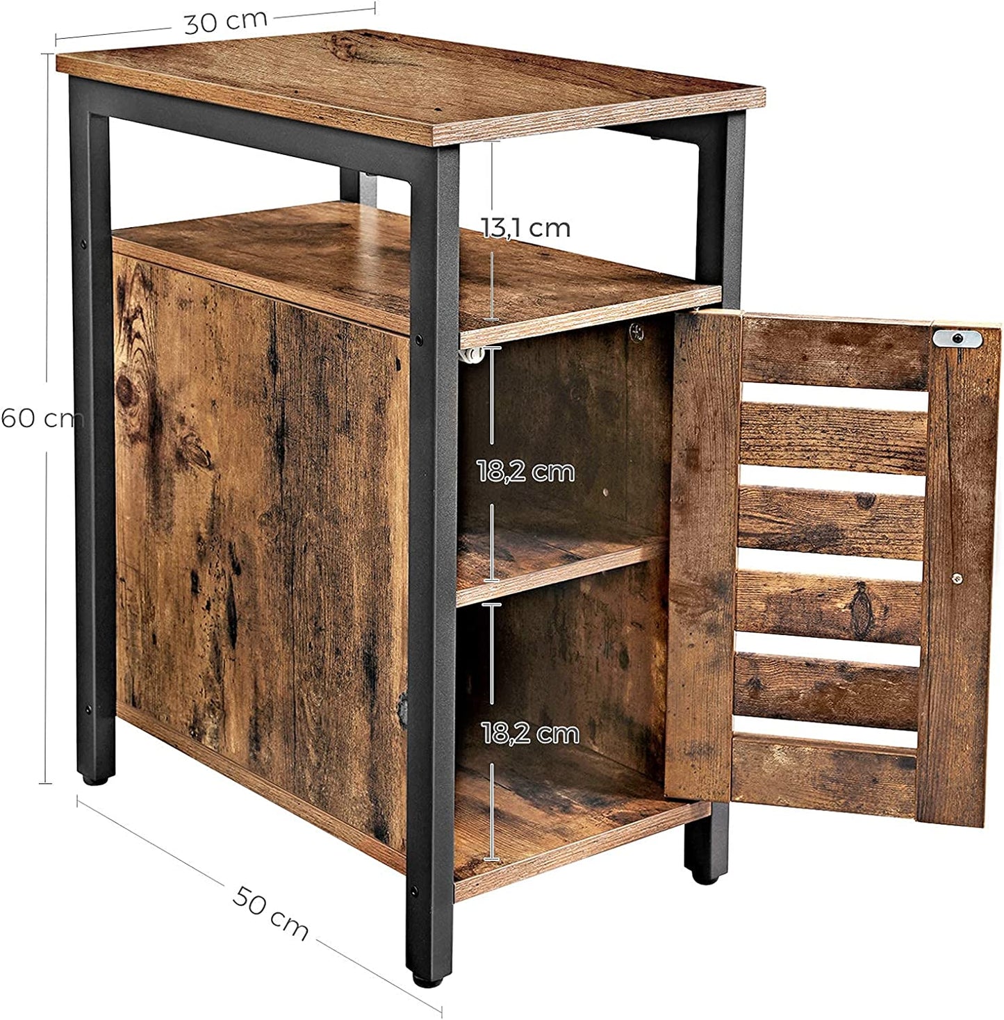 Industrial Style Side Table with Cabinet