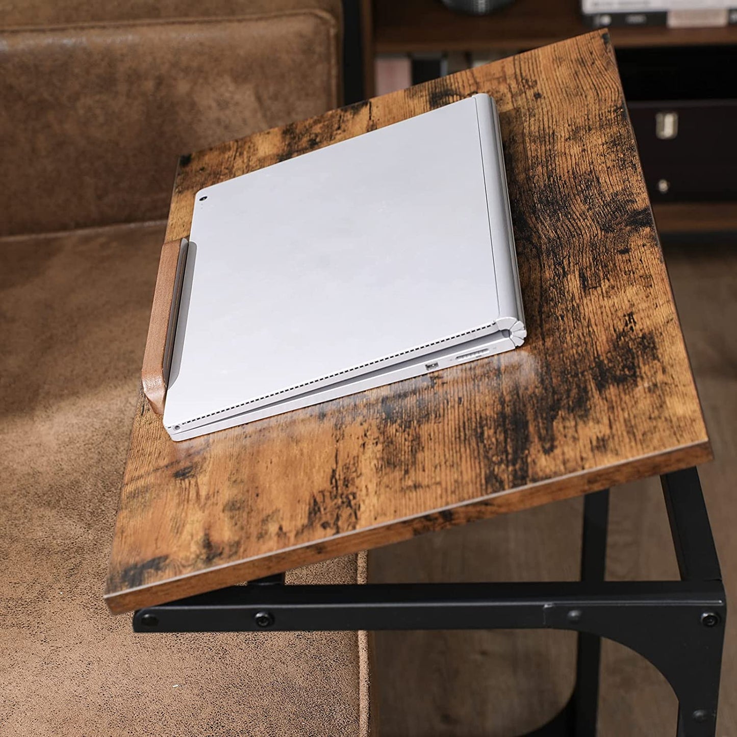 Sofa Side Table, Laptop Table with Tilting Top, Heavy Duty Steel Frame