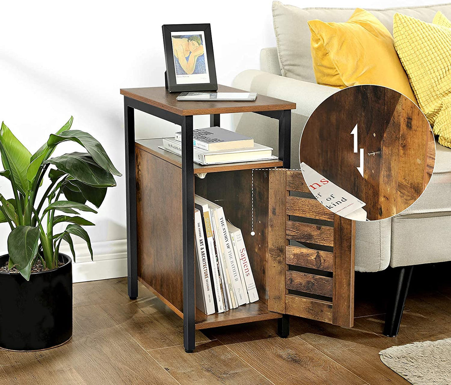 Industrial Style Side Table with Cabinet