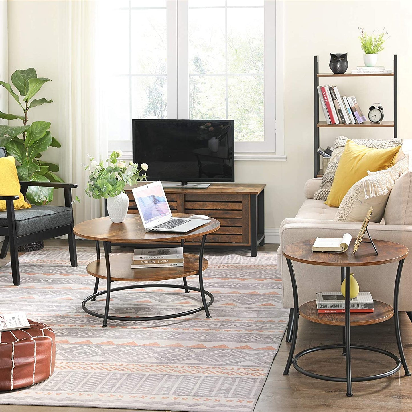 Coffee Table Cocktail Table With Shelf Tea Table Round Home