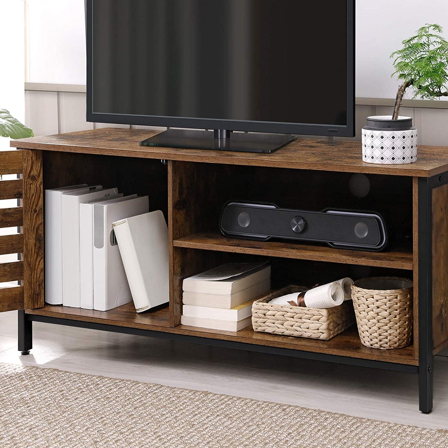 TV Cabinet TV Console TV Stand Cabinet with Louvred Door 2 Shelves