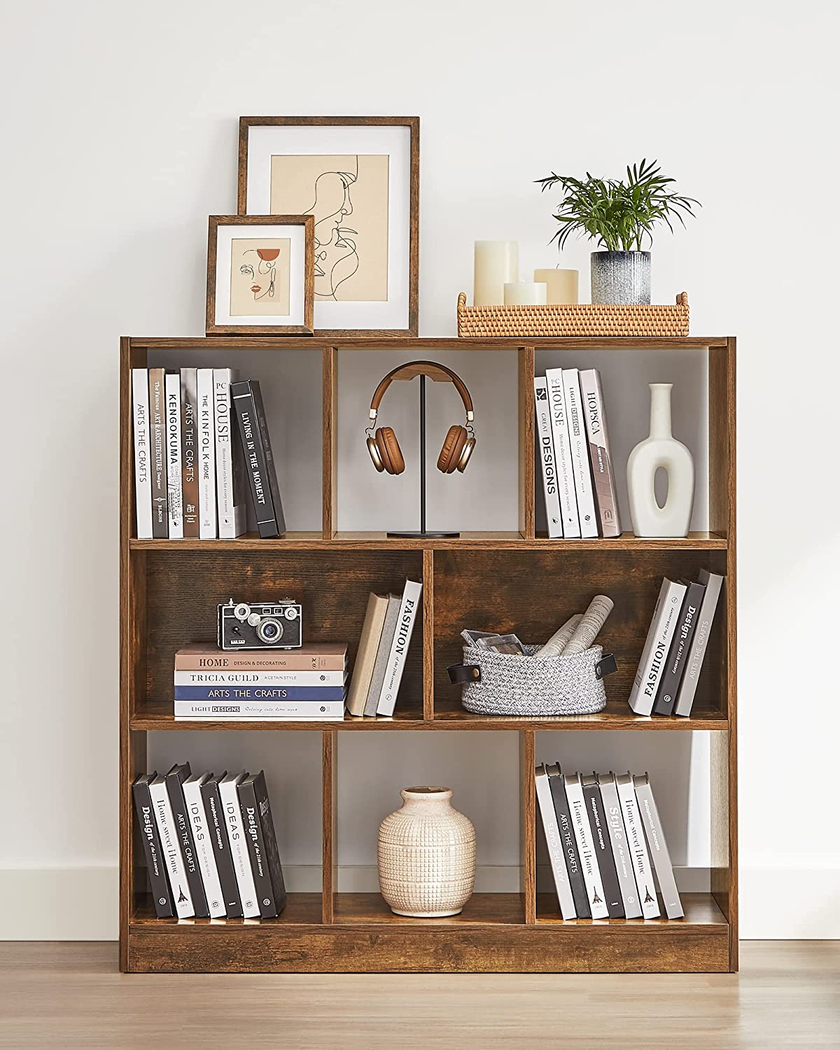 Vintage Bookshelf Storage with Open Cubes Shelves Wooden Office Display